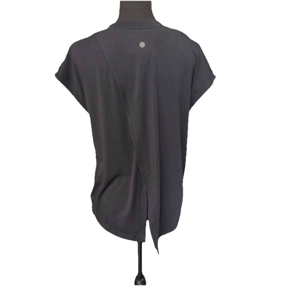 Athleta Womens V-Neck Split Back Tulip Top Charcoal Gray Short Sleeve S